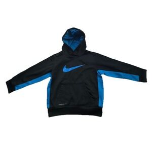 NIKE Hoodie Boy's Size 4‎ Blue Black Therma-Fit Swoosh Logo
